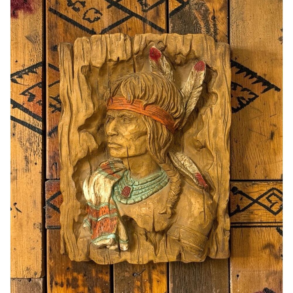 Vintage 3D Native American Wall Plaque 1970 Universal Statuary Corp Chicago #087